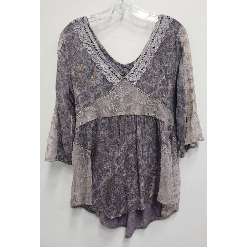 Gimmicks by BKE Womens BOHO Tunic Top Small Gray Paisley Lace Insert Fairycore - Picture 1 of 9